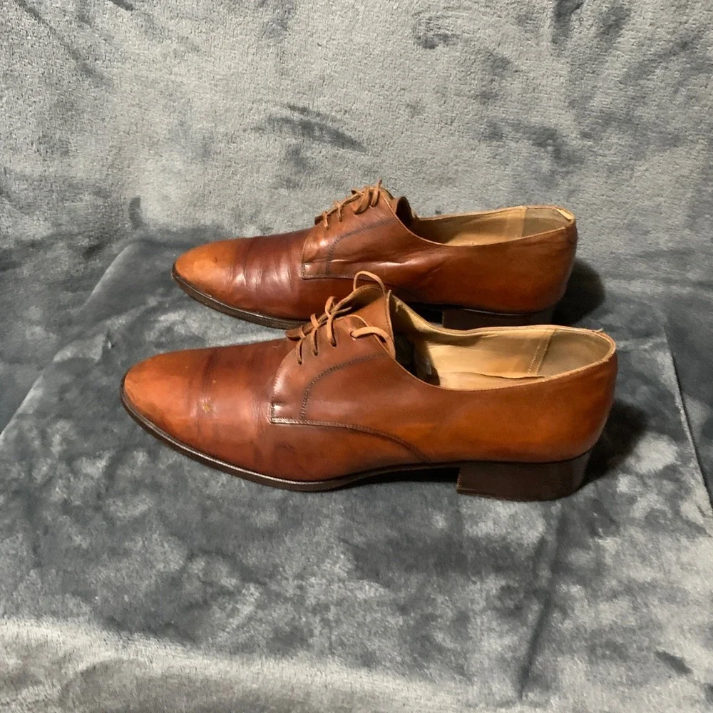 Bally Mens Brown Leather Derby Dress Shoes Made in Italy Lace Up Plain Toe 9.5